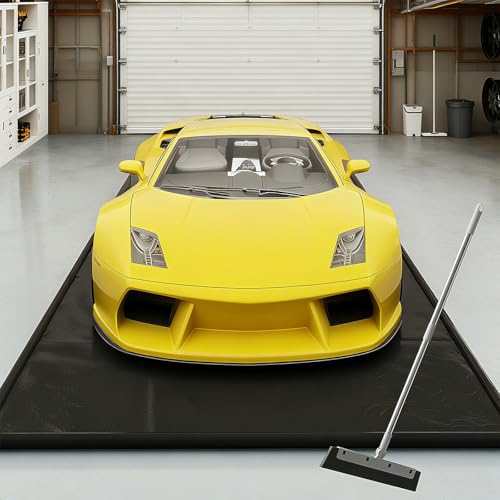 SUNYRISY 7'9" x 16' Containment Garage Floor Mat Under Car, Heavy Duty Waterproof Garage Carpet Floor Protection Non-Slip Parking Mat with Squeegee for Cars SUVs Trucks