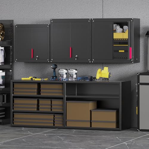 Eltean 30" Garage Wall Cabinet, Metal Wall Cabinet with Lock & Adjustable Shelf,Heavy-Duty Black Garage Storage Cabinet,Ventilated Metal Wall Cabinets for Workshop & Tools