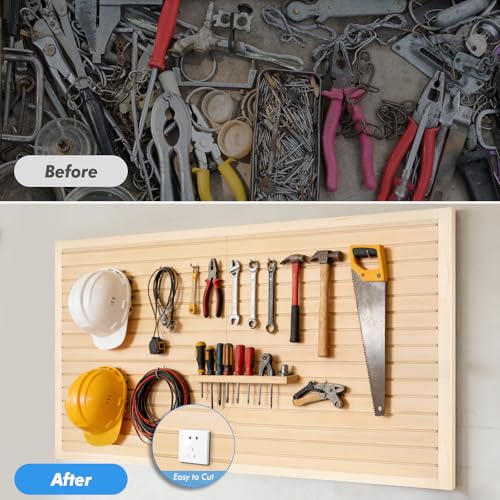 [8x4 Ft²] PVC Slat Wall Paneling, Adjustable Slatwall Panels with Coupling Structure, Slatted Wall Panel System with Customizable Storage Options, DIY Cutting & Easy-to-Install Slatwall Board Shelves