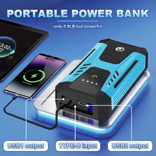 Gehopow 12v Jump Starter for 10.0L Gas/8.0L Diesel, 6000A Peak Car Battery Jumper Starter Portable, IP66 Waterproof Jump Box with Emergency Light and Storage Case