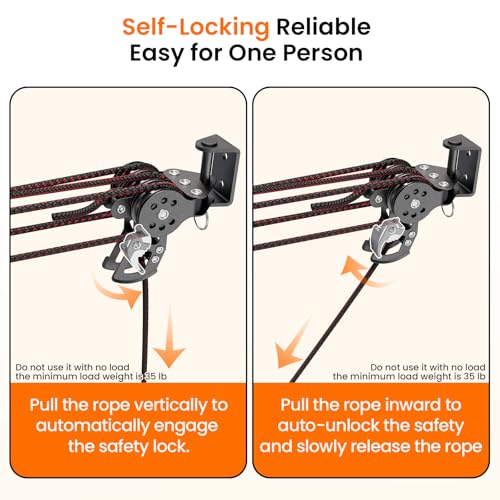Pacikwest Kayak Hoist for Garage Ceiling, 180 lb Kayak Pulley System for Garage, Heavy Duty Kayak Storage Hoist for 8-16Ft Ceiling,Canoes Lift Storage System