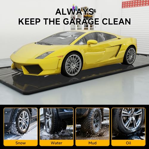 SUNYRISY 7'9" x 16' Containment Garage Floor Mat Under Car, Heavy Duty Waterproof Garage Carpet Floor Protection Non-Slip Parking Mat with Squeegee for Cars SUVs Trucks