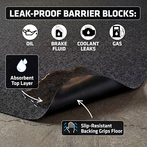 Armor All Jumbo XXL Garage Floor Mat (22' x 8'10"), Waterproof Garage Flooring, Absorbent, Premium Oil Spill Resistant Garage Pad, Durable, Protects Surfaces (Includes Double Sided Tape) (USA Made)