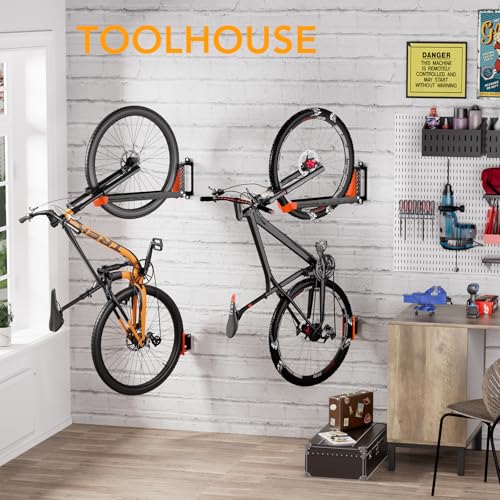 2-Pack Swivel Bike Rack Wall Mount, Bike Hangers for Garage, Space-Saving Vertical Bike Holder, Holds up to 77 lbs, Bicycle Wall Hanger Storage, No Heavy Lifting Required Indoor Hanging Bike Rack