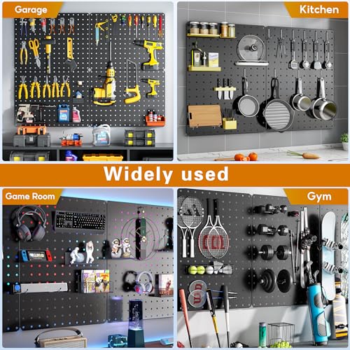 Hogurity Peg Board, 110pcs Metal Pegboard Kit, Includes 4 Pack Black Peg Board Panels with Accessories and Hook Locks, Large Heavy Duty Peg Boards for Walls Home, Garage Tool Storage, Workbench