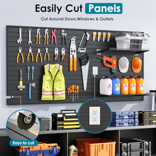 Brakki PVC Slat Wall Paneling 4x8 ft, Garage Organizer Storage System, Black Slatwall Panels for Garage Organization Product, Heavy Duty Wall Mounted Tool Storage for Home