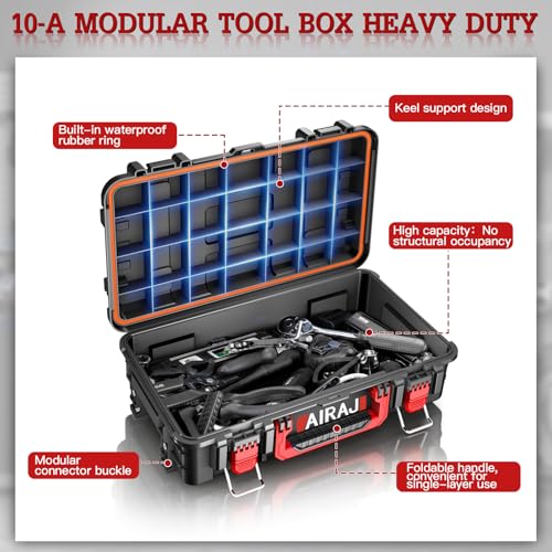 Rolling Tool Box with Wheels Heavy Duty,Modular Stackable Tool Box Organizer,Waterproof Toolbox for Hand/Power Tools,Removable Divider/Parts Box,All-terrain Durable Wheels,Telescopic Pull Rod Handle