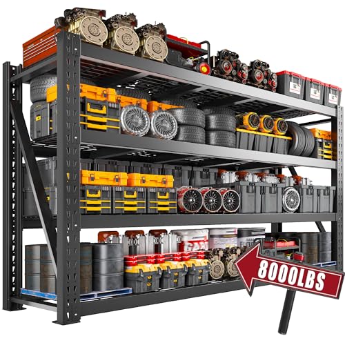 Bepatio 8000LBS Heavy Duty Garage Shelving,77" W Industrial Storage Shelves,4 Tier Adjustable Metal Shelving Unit,Rust Proof Large Tall Steel Rack for Shop,Basement,Warehouse,Commercial 24" D x 72" H