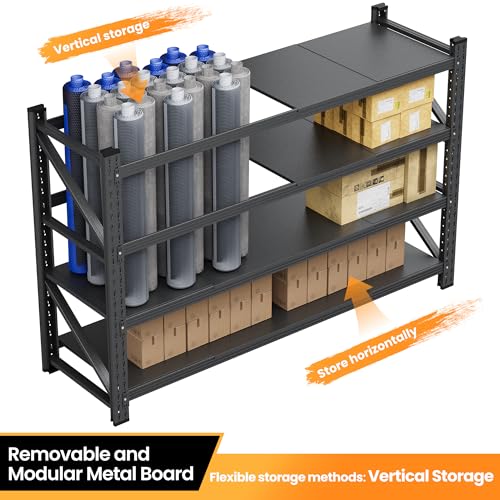 79”W Garage Shelving Heavy Duty, 6000LBS Metal Storage Shelves, 24” Deep Storage rack shelf, Steel Tall Industrial Shelving , 4 Tier Adjustable Standing Shelf for Warehouse / Shop 79"W x 24"D x 79"H