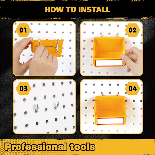 ELEAD Pegboard Bins Organizer Set 24-Pack - Durable Storage Tray for Screws, Nuts, Bolts, Hardware, Crafts, Accessories | Fits Standard Pegboards | 24 Labels for Garage Workshop Craft Room