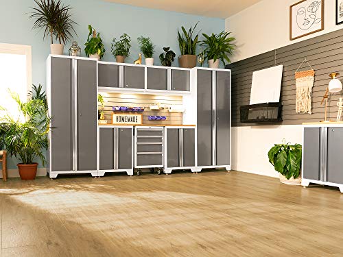 NewAge Products Bold Series 7 Piece Set, Garage Cabinets, White with Stainless Steel Worktop, 54871