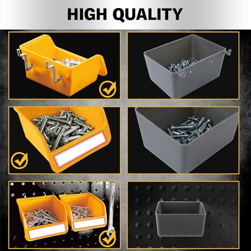 ELEAD Pegboard Bins Organizer Set 12-Pack - Durable Storage Tray for Screws, Nuts, Bolts, Hardware, Crafts, Accessories | Fits Standard Pegboards | 16 Labels for Garage Workshop Craft Room