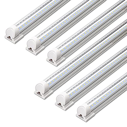 Barrina LED Shop Lights 4FT, 40W 5500LM 5000K Daylight White, T8 LED Garage Lights, V Shape, Clear Cover, High Output Tube, Linkable 4 Foot LED Strip Light for Workshop, Warehouse with Plug, 6 Packs
