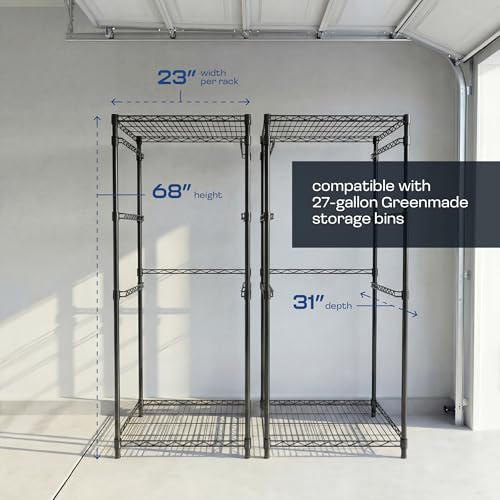 MonsterRAX 5-Tier Heavy Duty Garage Slide Bin Storage Rack for 27-Gallon Totes. Industrial metal organization, 250lb capacity, NSF Certified. (2-Pack) (Bins not included) (Black)