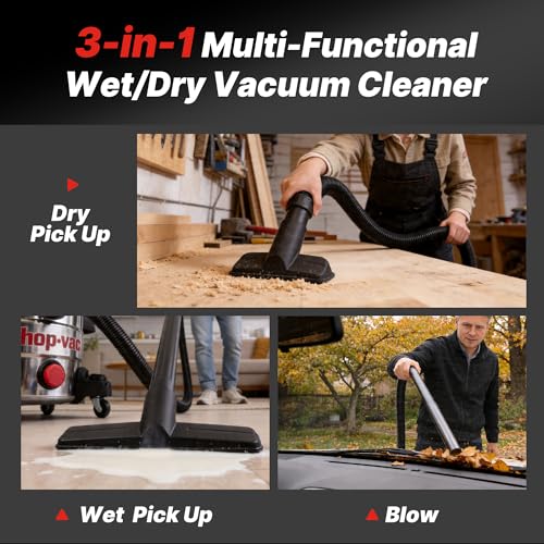 Shop-Vac 8 Gallon 4.5 Peak HP Wet/Dry Vacuum, Stainless Steel Tank, Portable with Drain Port, Blower Port, Hose and Accessories for Garage, Workshop, Jobsite, and Patio