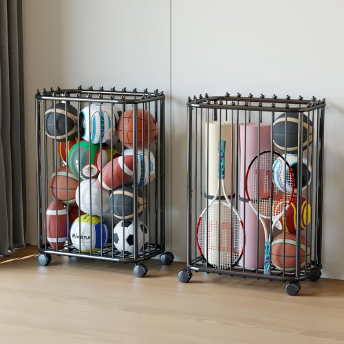 jiedihome Garage Ball Storage Rack, Metal Sports Equipment Organizer, Black