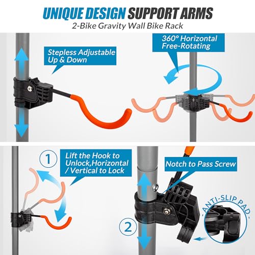 Suchtale 2 Bike Rack, Bicycle Rack, Bike Storage Rack for Garage, Gravity Bike Stand, Indoor Bike Organizer, Floor Vertical Bicycle Holder, Adjustable Wall Mount Cycle Hanger for Road Mountain Bikes