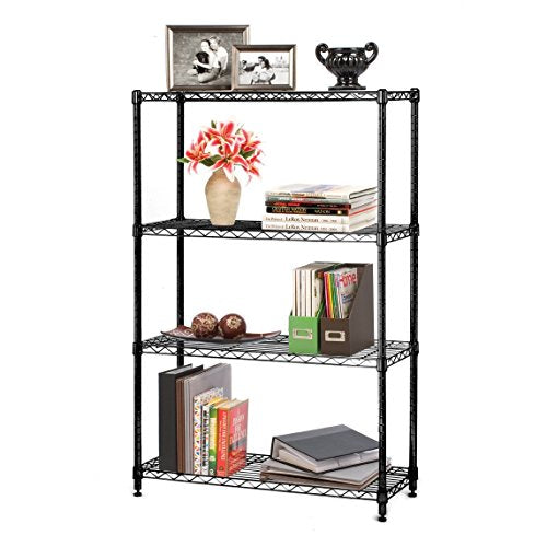 Seville Classics 4-Tier Black Epoxy NSF Steel Wire Shelving, 14" D x 36" W x 54" H