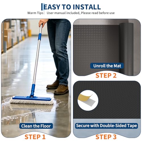 Garvee 7.5x20 FT Garage Floor Mat,Thickened Diamond Plate PVC Garage Mats Flooring Roll,Heavy Duty Parking Mat,Waterproof Non-Slip Floor Protector for Cars/Warehouse/Basement/Workshop(Black)