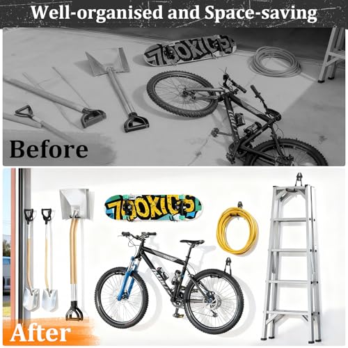 Housolution Steel Garage Hooks - 30Pack Anti-Slip Coating, Heavy Duty Wall Mount Hooks for Bikes, Garden Tools, Ladders, Hose, Bulk Items Ropes, Garage Tool Organizer with Extension Cord Wrap, Black