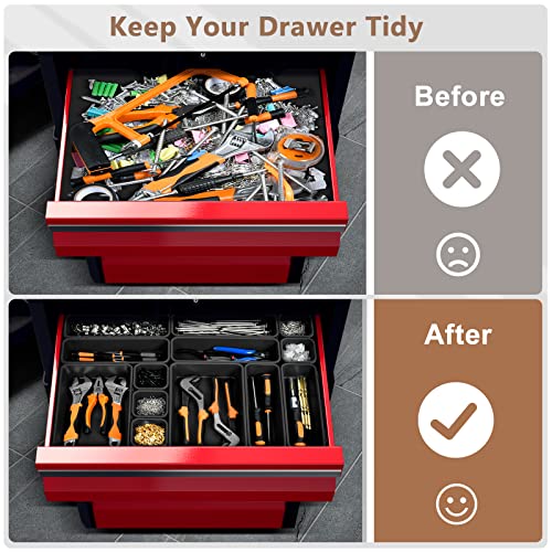 A-LUGEI【𝟰𝟲𝗣𝗖𝗦 & 5 Size】Tool Box Organizer Tray Divider Set, 【Black】 Bathroom Drawer Organizer Bin, Garage Organization and Storage Toolbox Rolling Tool Chest Cart Cabinet WorkBench Small Part