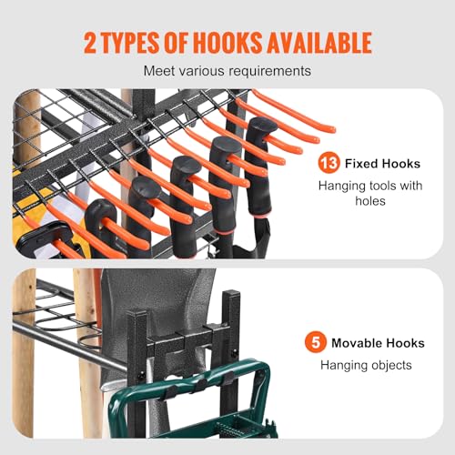 VEVOR Garden Tool Organizer, 16 Slots with Hooks, Yard Tool Tower Rack with Wheels for Garage Organization and Storage, Hold Long-Handled Tool/Rake/Broom, Metal Tool Stand Holder for Shed, Outdoor