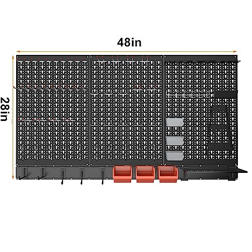 TORACK Metal Pegboard Wall Organizer System for Garage, 109 PCS Pegboard Accessories Tool Organizer Kit with Pegboard Bins, Hooks, Tool Storage Peg Board for Workbench(Black)