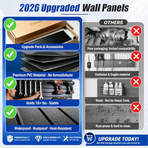 2026 Garage Organization: PVC Slatwall Panels 4x8 ft – Garage Storage Wall System, Heavy Duty Tool Organizer Wall Mount, Waterproof Garage Wall Panels, Easy DIY Install with 3 Hooks (8 Pack of 1x4ft)