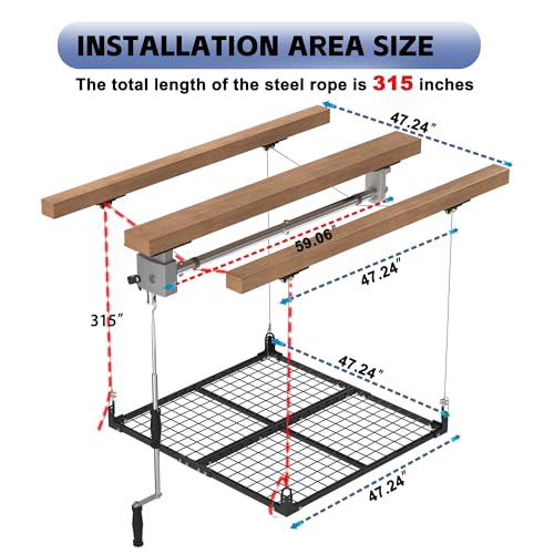 UODENGA Overhead Garage Storage Rack,4x4FT Garage Ceiling Storage Racks,Lift Storage Rack with Secure Lock,Holds 400 Lbs for Easy Up Down,Professional Organization System