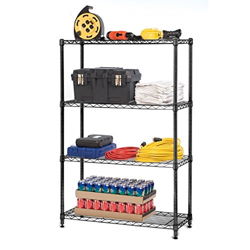Seville Classics 4-Tier Black Epoxy NSF Steel Wire Shelving, 14" D x 36" W x 54" H