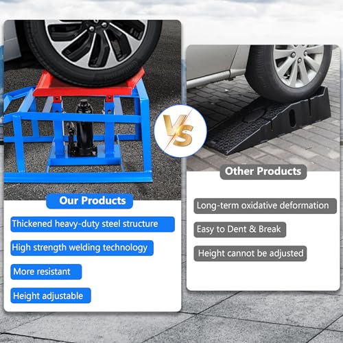 2PCS Hydraulic Car Ramps, 5T 11000lbs Heavy Duty Adjustable Steel Lift Ramps, Hydraulic Vehicle Ramps Lift Ramp for Oil Changes, Car Lifts for Home Garage, Vehicle Auto Garage Repair (Blue)