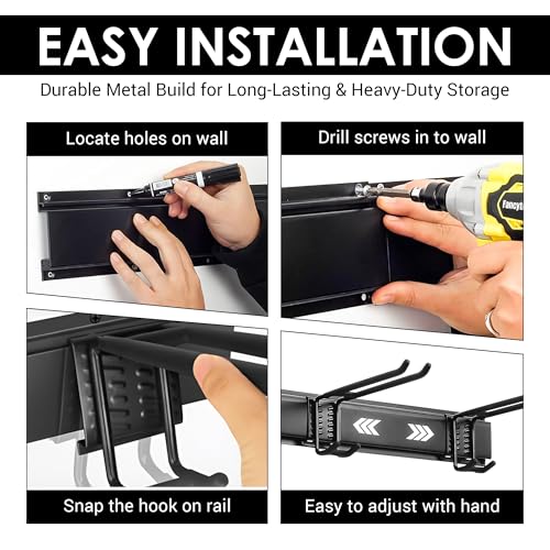 Feller 9-Piece Garage Slatwall Hook Kit – 6 Double Utility Hooks + 3 Mounting Plates (16" O.C., 50" total width) – EXTRA Heavy Duty Slat Wall Hanger Holder Set for Tools