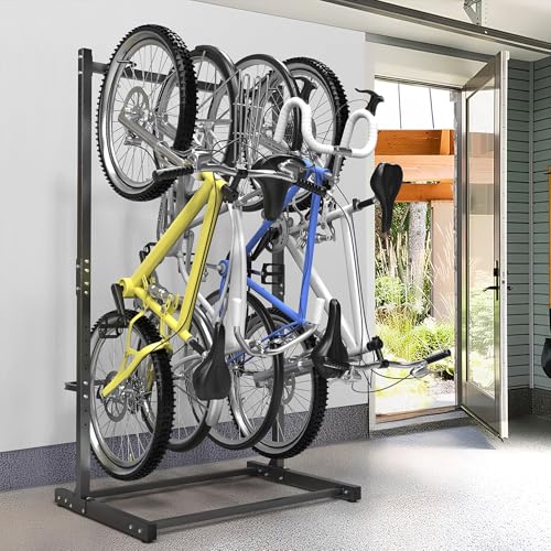 WALMANN Freestanding Bike Stand for Garage, 4 Bikes Vertical Bike Storage Stand Heavy Duty Bike Floor Stand