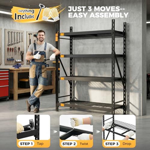 CAMMOO 72''W Heavy Duty Storage Shelves, 6000LBS Metal Garage Shelving Unit with Magnetic Label, Upgraded Structure, Solid Steel Industrial Rack, Easy Assembly for Basement, 72''W x 24''D x 72''H