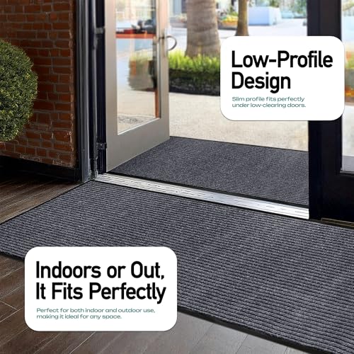 MaxMat® Extra Large Commercial Floor Mat, 3 x 5 Feet Rubber Border Heavy Duty Made in USA Commercial Door Mat, Waterproof, Low-Profile, Easy to Clean, Rubber Entry Mudroom Rug (Charcoal Grey)