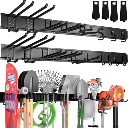 Hailivike 99" Garage Tool Organizer Wall Mount, 28 Pack Heavy Duty Wall Mount Garage Storage Rack Carries1000 lbs, Metal Wall Mount Tool Hanger for Shovels, Rakes, Fits 16" Wall Studs (6 Panels)