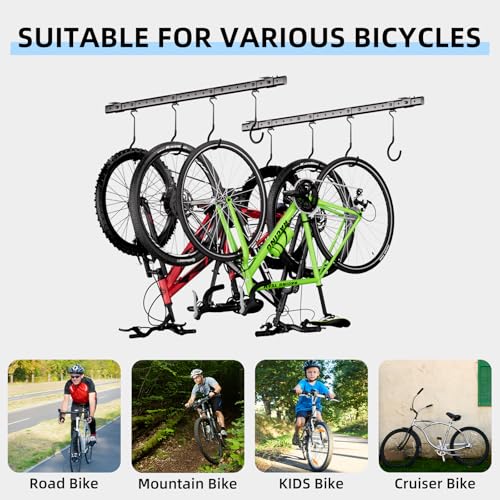 Urban Deco Ceiling Mounted Bike Rack for Garage, Indoor Metal Bike Hanger with 8 Adjustable Ceiling Hooks Hold 4-8 Bikes, Space-Saving Garage Bike Storage for Storing Bike (2-Piece Set)