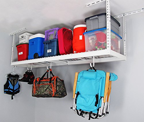 SafeRacks - 2x8 Overhead Garage Storage Rack - White - 24-45 Inch Adjustable Height with 400 Pound Weight Capacity