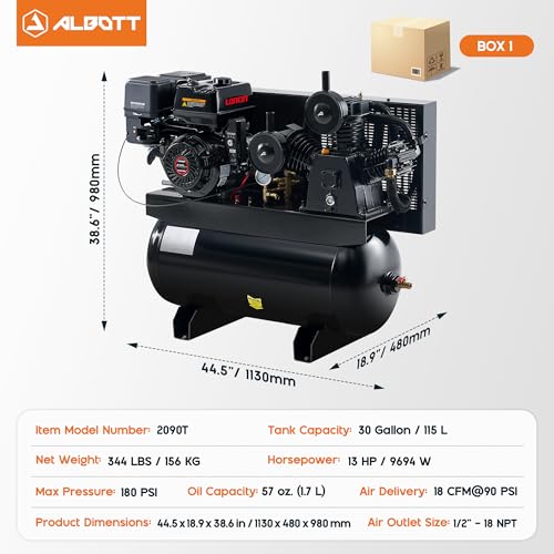 Albott 13HP Gas Air Compressor 30 Gallon Portable Horizontal Tank