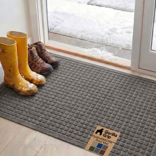 GORILLA GRIP® Ultra Absorbent Front Door Mat Outside Entrance 47x35, Traps Dirt and Moisture, HydroABSORB Indoor Outdoor Doormat Holds Up to 6 Cups Water, Stain and Fade Resistant Welcome Mat Charcoal