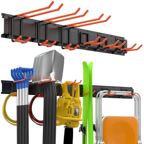 ELECROW Garage Storage Organizer, Wall Mount Rack with 6 Adjustable Hooks, 48 Inches Adjustable Garden Tool Organization, Heavy Duty for Garden and Yard Tool Storage