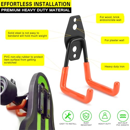 LUPYJI 28 Pack Heavy Duty Garage Hooks, Utility Wall Mounted Storage System, with Anti-Slip Coating Hanger, for Hanging Power and Garden Tools, Ladders, Bikes, Ropes and Bulk Items