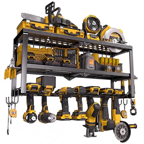 Spampur Power Tool Organizer for Tool Storage, Drill Holder Wall Mount with Screwdriver Organizer, Tool Holder for Garage Wall Organization, Heavy Duty Metal Tool Shelf with Battery Holder