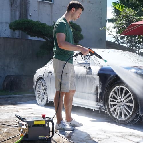 2025 Upgraded 100bar 2.3GPM Commercial Electric Pressure Washer–PM Inverter 3HP Motor,Horizontal Triplex Pump,Power Washer with 65dB Quiet,with 7 Nozzles (0°/15°/25°/40°/Soap/Turbo) for Cars/Driveway