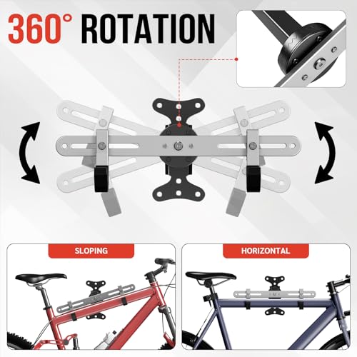 BEISHI Heavy-Duty Bike Wall Mount for Garage Aluminum Alloy & Steel Folding Bicycle Rack,360° Rotation,Adjustable Hook, 66lbs Capacity Horizontal Indoor Bike Storage, for Road Mountain Hybrid Bikes