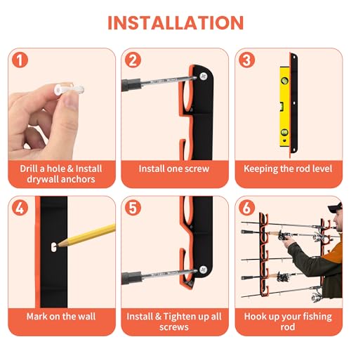 Gocozer Fishing Rod Holder for Garage, H5 Wall or Ceiling Mounted Fishing Pole Holders with Soft Protective Pad, Fishing Rod Storage Organizer, Horizontal Fishing Rod Wall Mount Nets Storage (4 PACK)