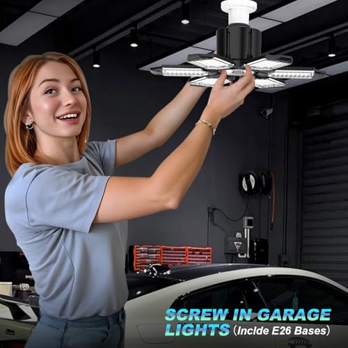 LUCORUSC Led Garage Lights Bulb 6 Pack 200W Super Bright Ceiling Led Shop Lights, E26/E27 Base, 6500K, 22000LM Deformable Led Garage Light for Basement, Attic and Workshop Commercial Bay Lighting