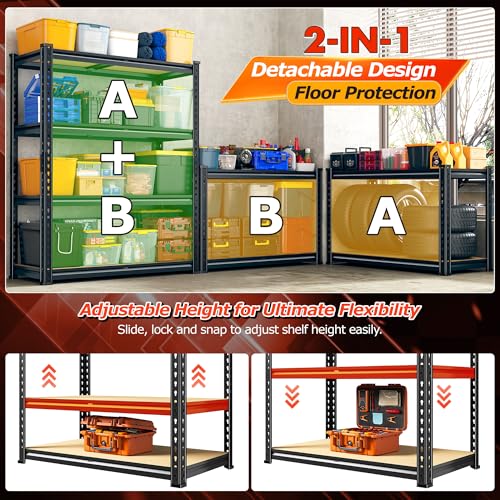 DurayLoly 3000 LBS Heavy Duty Shelving, 4-Tier Metal & Wood Garage Shelving Unit, Adjustable Metal Storage Shelves, 2-Pack Utility Rack Shelf for Basement, Pantry, Kitchen 35.6" W x 60.1" H x 12.1" D