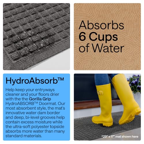 GORILLA GRIP® Ultra Absorbent Front Door Mat Outside Entrance 47x35, Traps Dirt and Moisture, HydroABSORB Indoor Outdoor Doormat Holds Up to 6 Cups Water, Stain and Fade Resistant Welcome Mat Charcoal