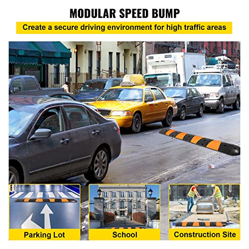 VEVOR Rubber Speed Bump, 1 Pack 2 Channel Speed Bump Hump, 72" Long Modular Speed Bump Rated 22000 LBS Loading, 72.8 x 12.2 x 2.2 Garage Speed Bump for Asphalt Concrete Gravel Driveway with 2 End Cap